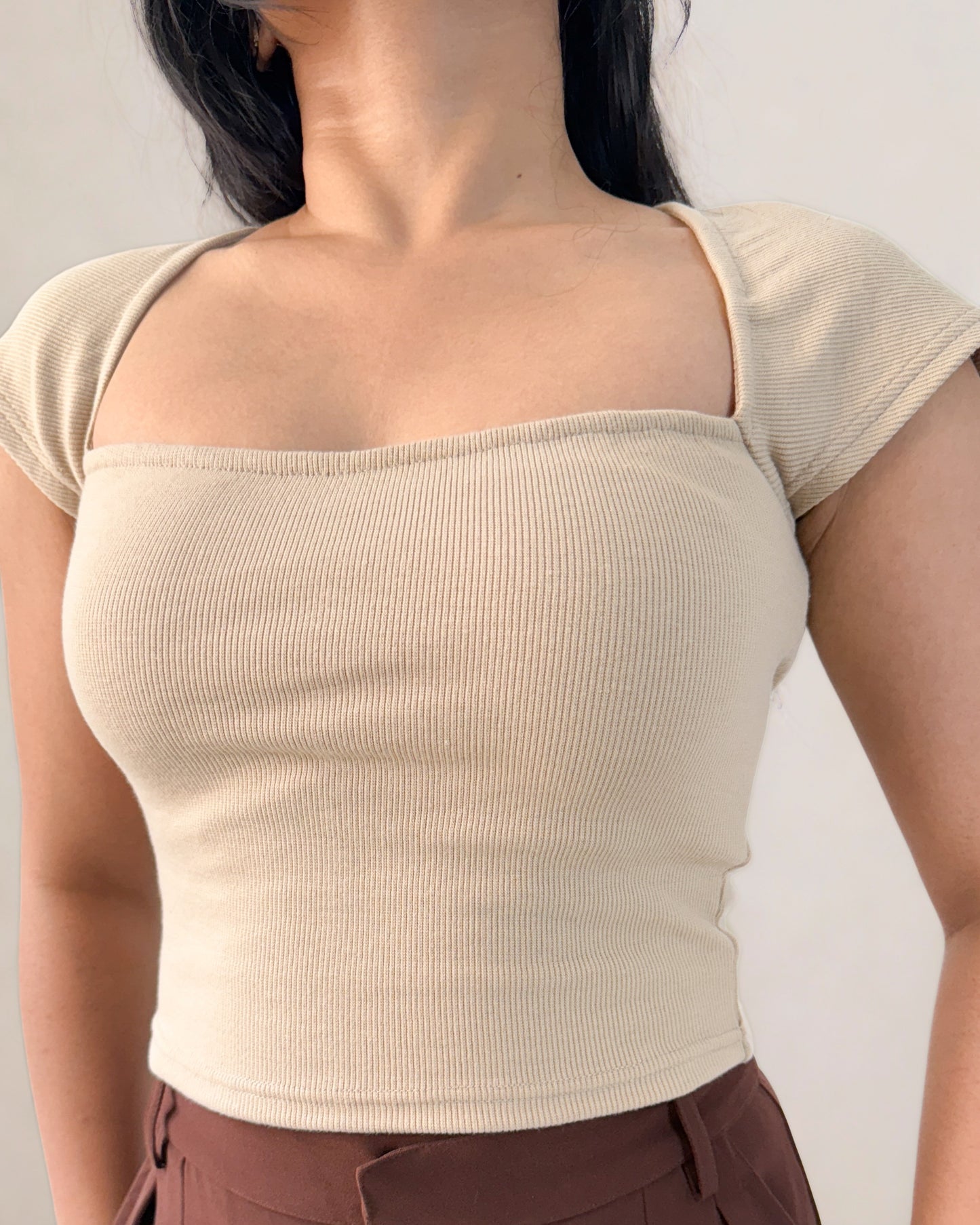 Cotton Sweetheart Ribbed Crop Top | Latte Cream
