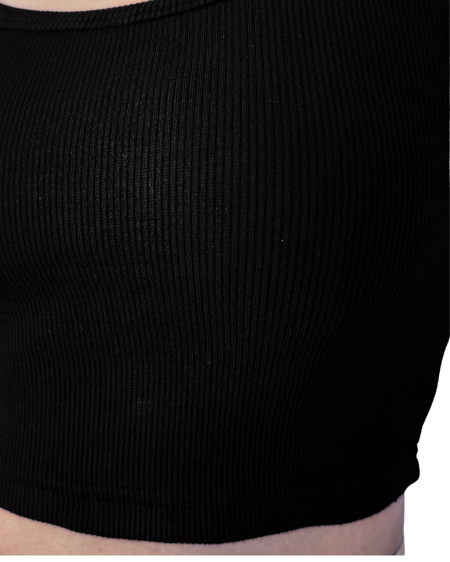 Cotton Round Ribbed Crop Top | Black Bolt