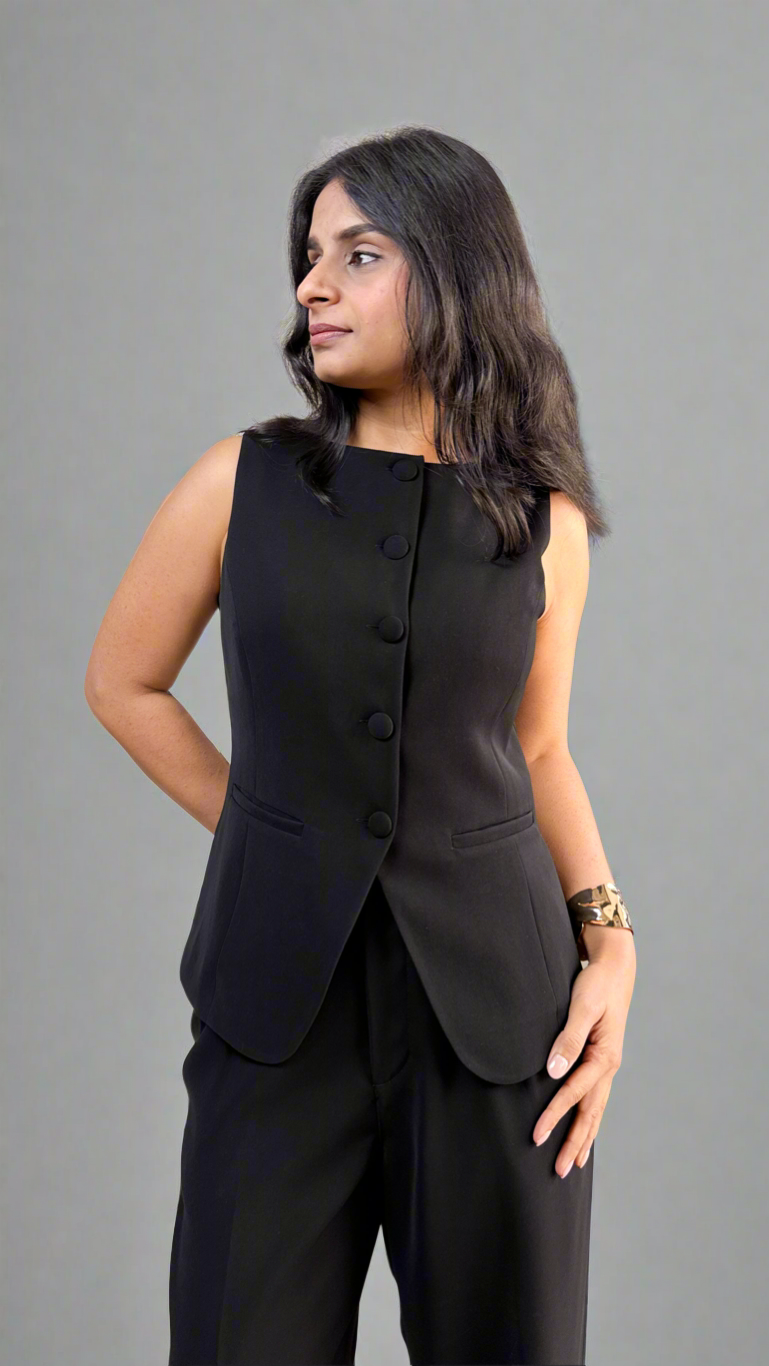 Japanese Crepe Tailored Waistcoat | Raven Black