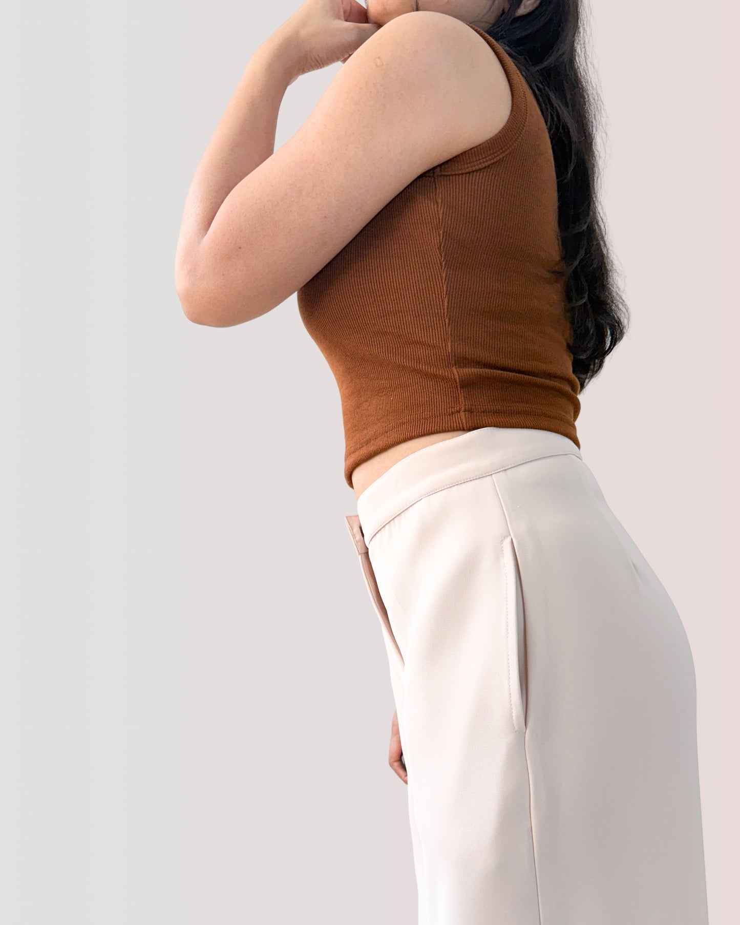 Cotton Scoop Ribbed Crop Top | Mocha Brown
