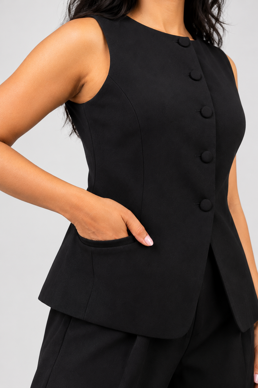 Japanese Crepe Tailored Waistcoat | Raven Black