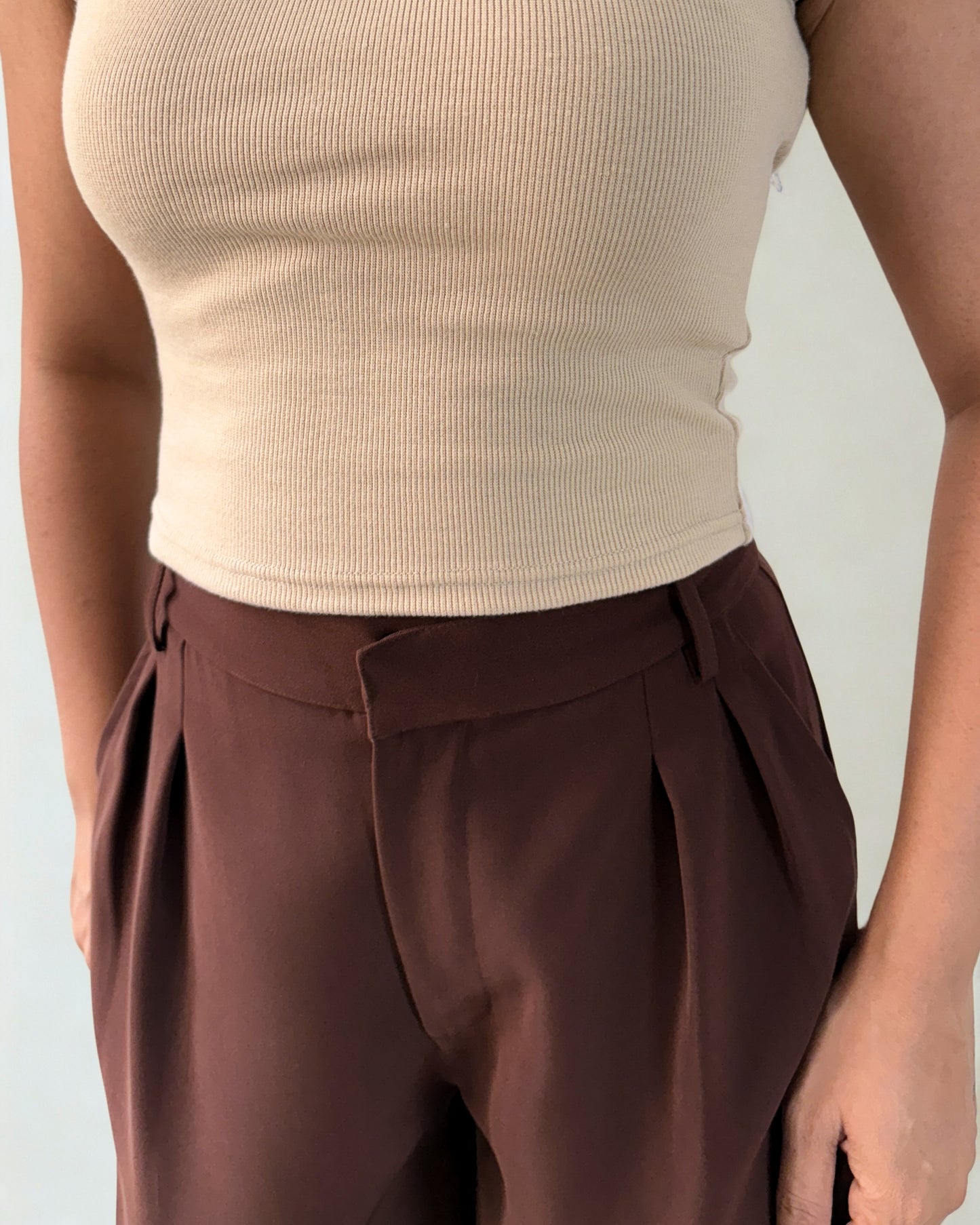 Japanese Crepe Tailored Pleated Trousers | Mocha Brown