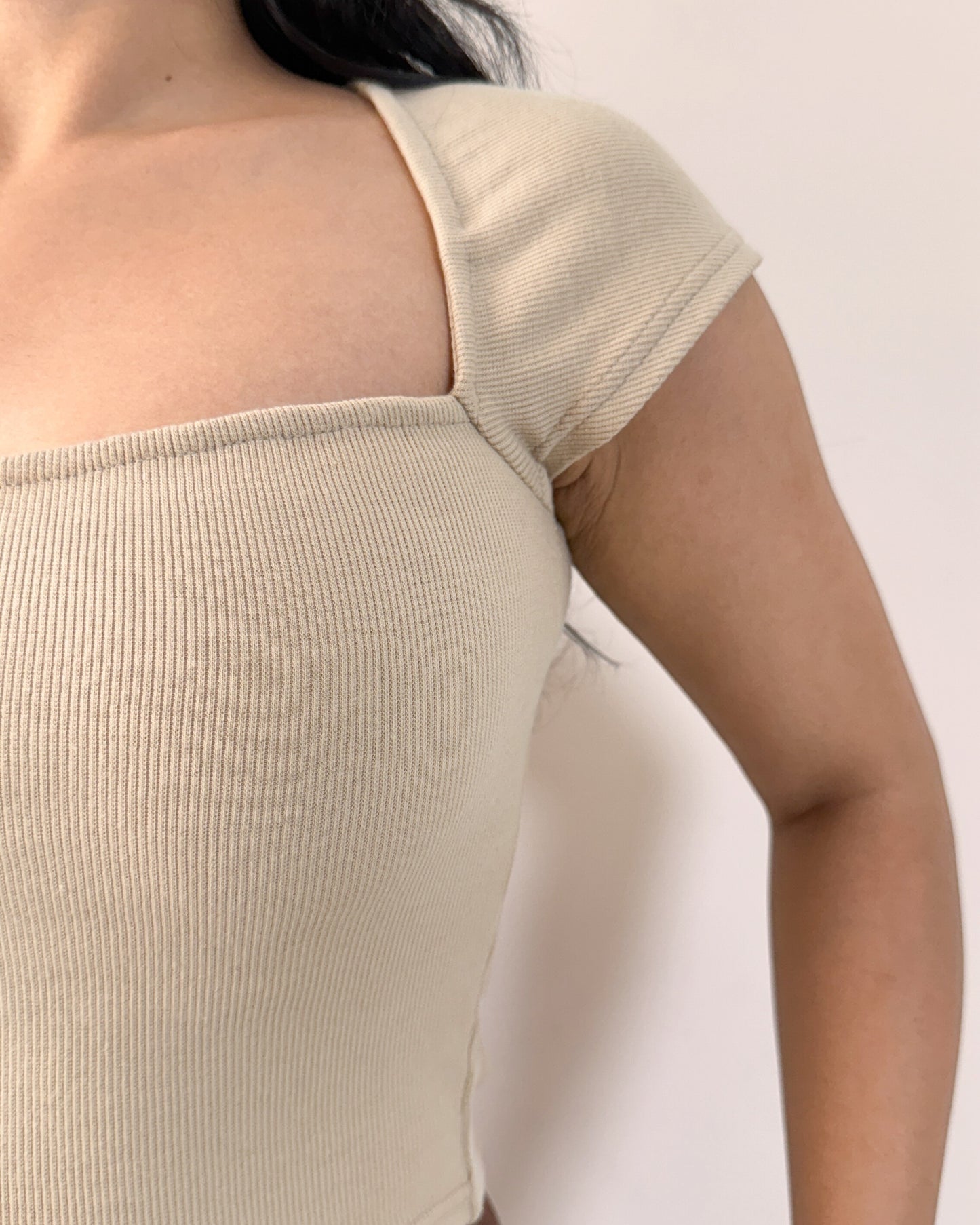 Cotton Sweetheart Ribbed Crop Top | Latte Cream