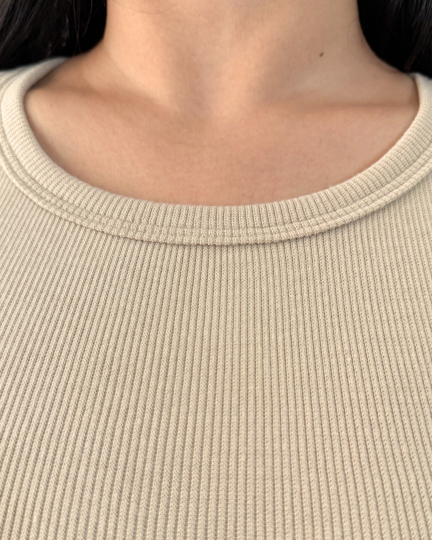 Soft Cotton Round-Neck Top | Latte Cream