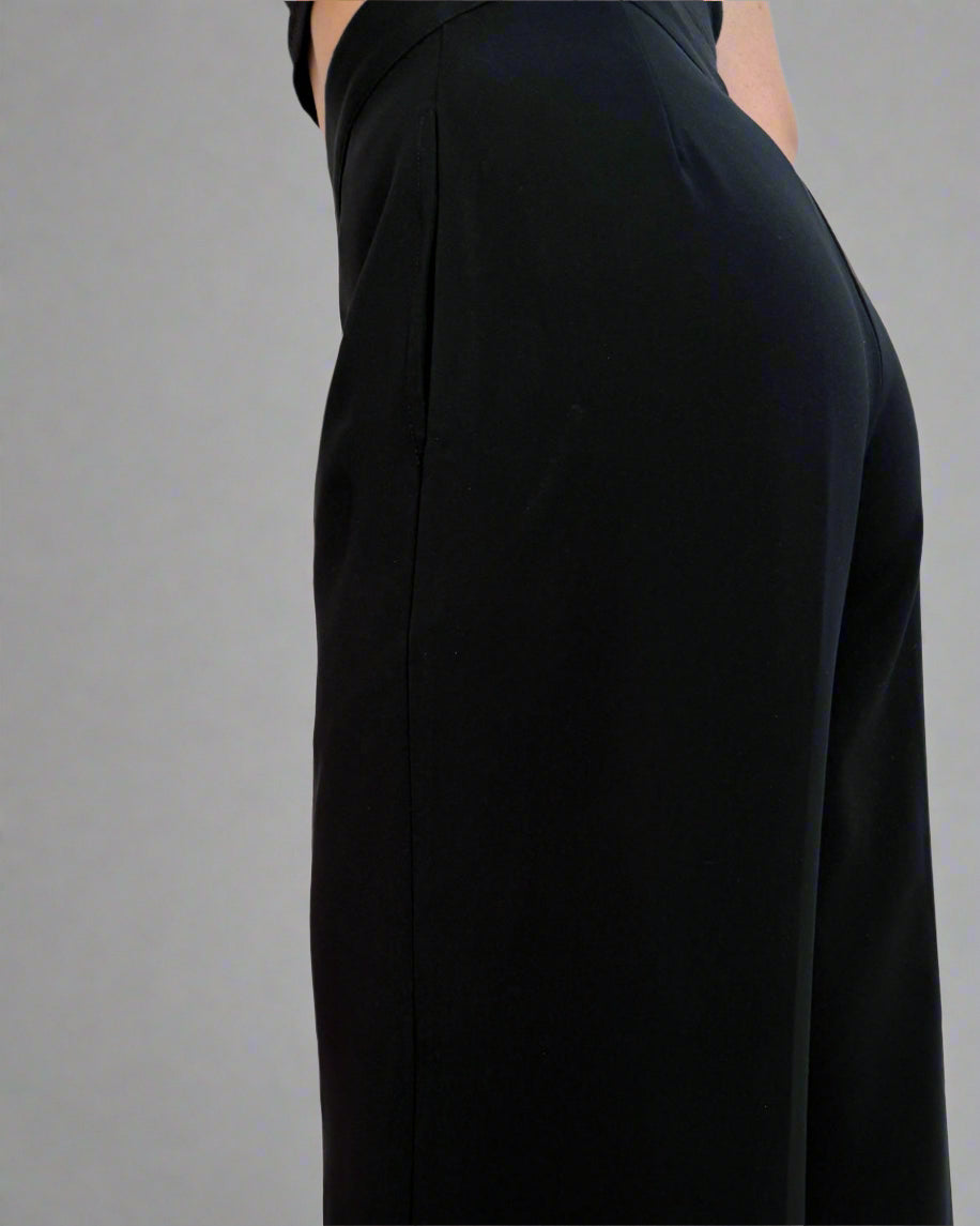 Japanese Crepe Tailored Wide Trousers | Raven Black