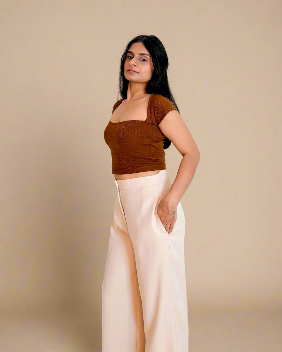 Cotton Sweetheart Ribbed Crop Top | Mocha Brown