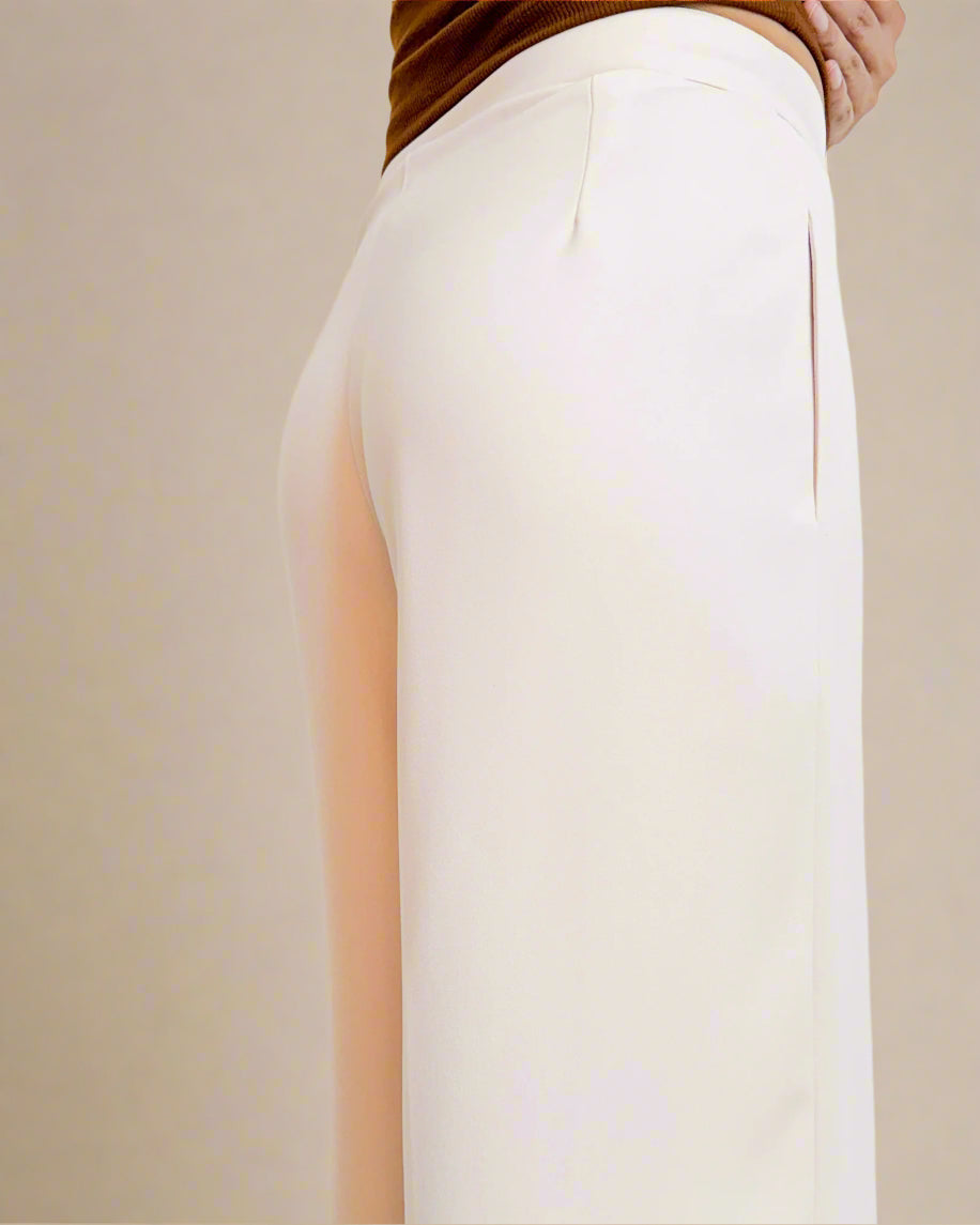 Japanese Crepe Tailored Wide Trousers | Latte Cream