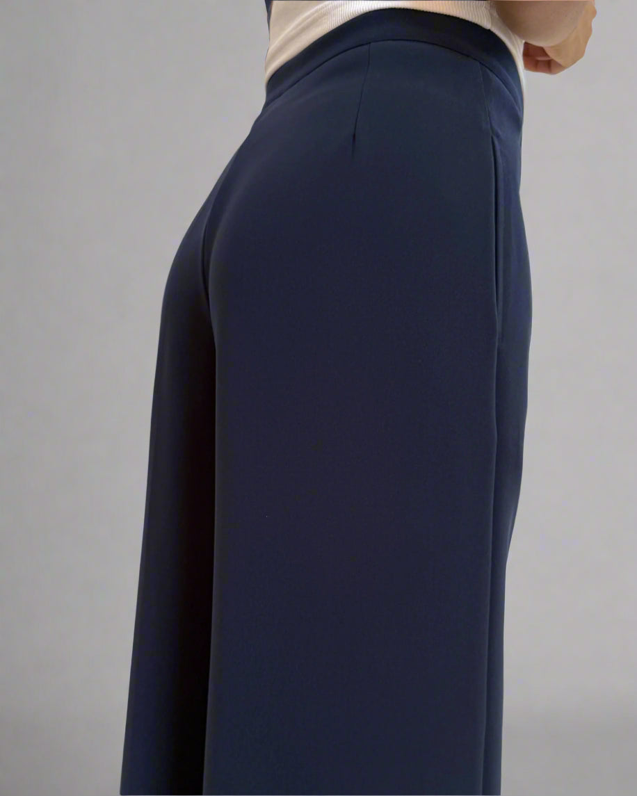 Japanese Crepe Tailored Wide Trousers | Midnight Blue