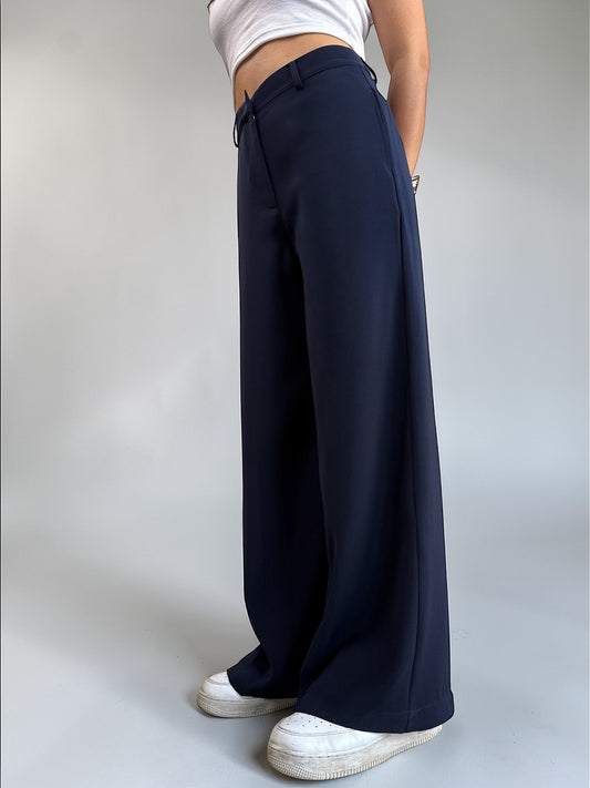 Japanese Crepe Tailored Wide Trousers | Midnight Blue