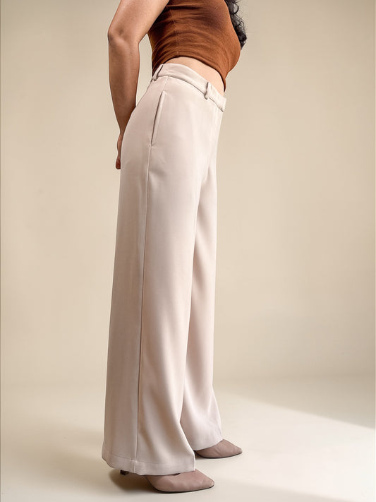 Japanese Crepe Tailored Wide Trousers | Latte Cream