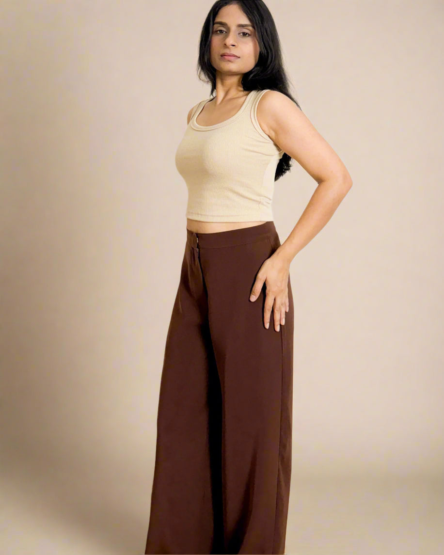 Japanese Crepe Tailored Wide Trousers | Mocha Brown