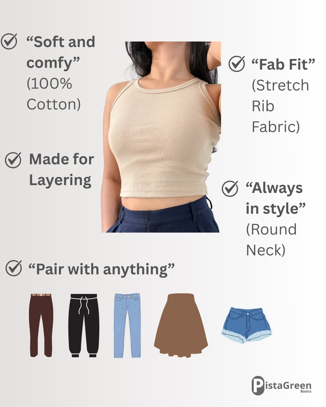 Cotton Round Ribbed Crop Top | Black Bolt