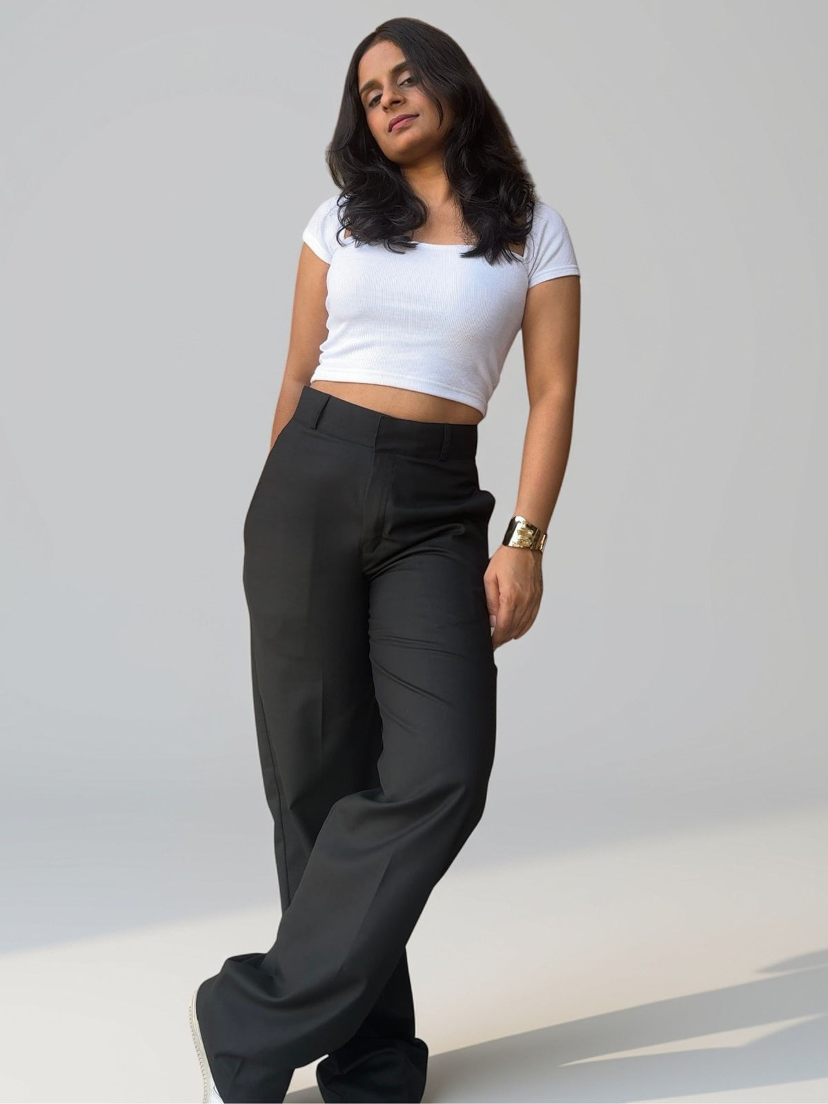 Tailored Straight Trousers | Raven Black