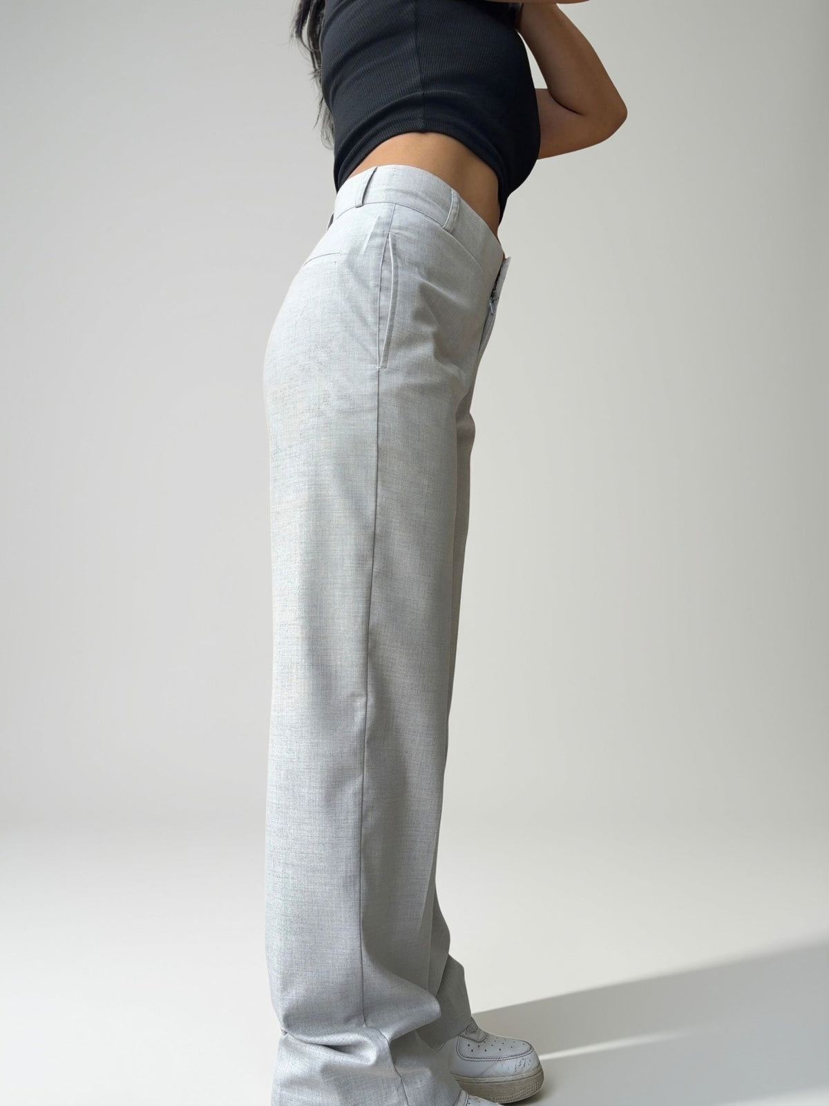 Tailored Straight Trousers | Grey Melange