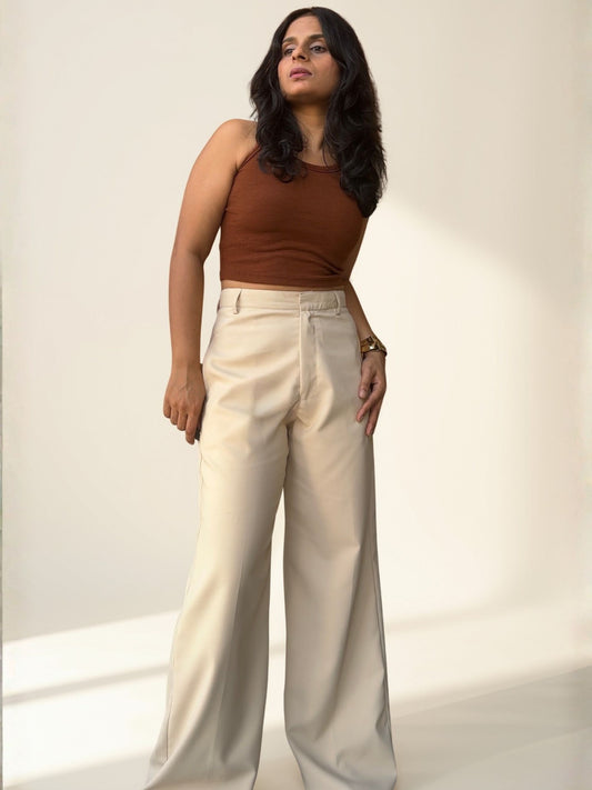 Tailored Comfy Wide Trousers | Latte Cream