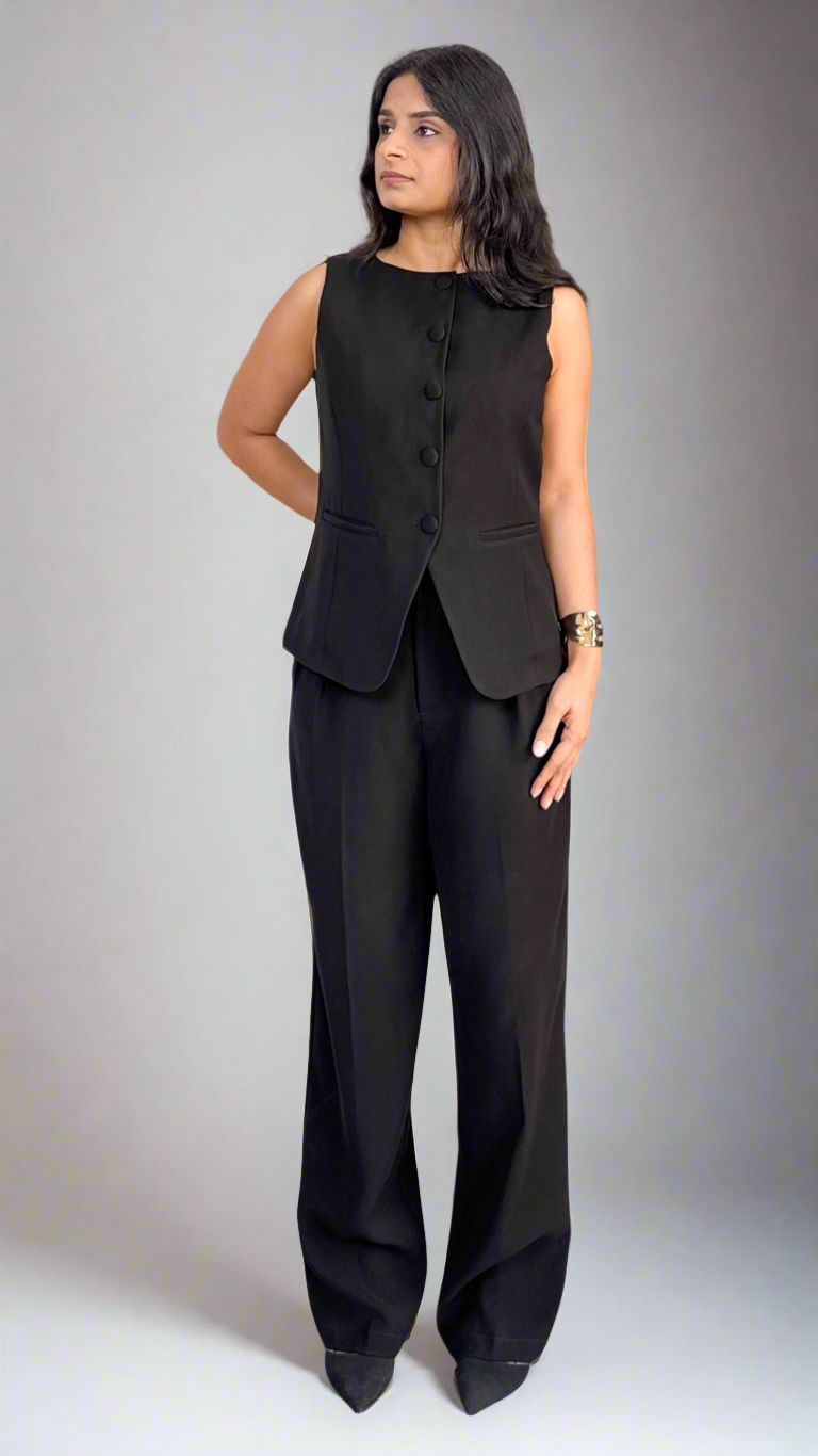 Japanese Crepe Tailored Waistcoat | Raven Black