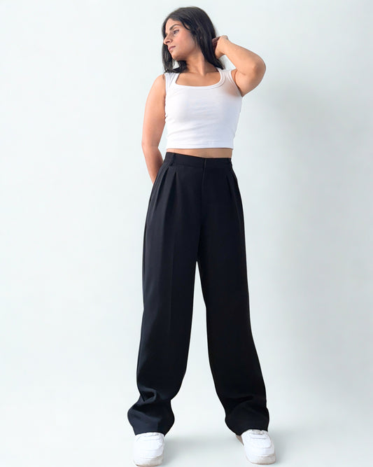 Pleated Straight Leg Trousers