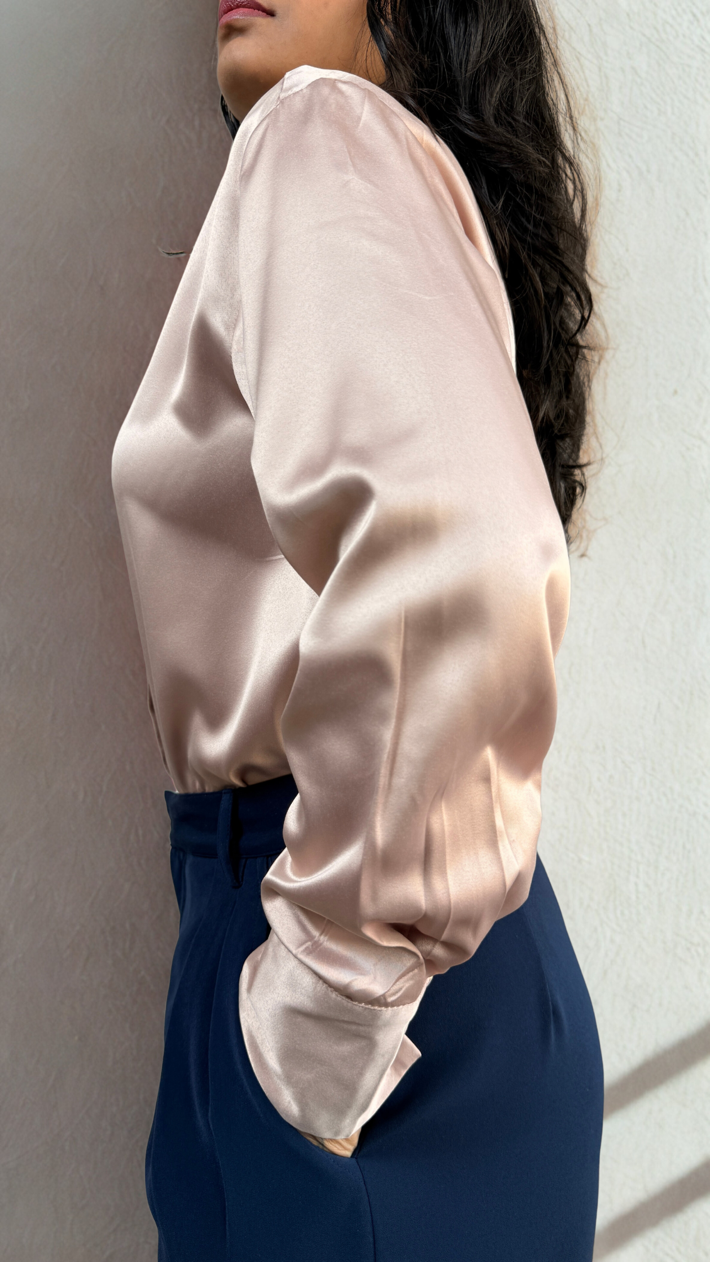Butter Satin Oversized Pintuck Shirt | Rose Gold