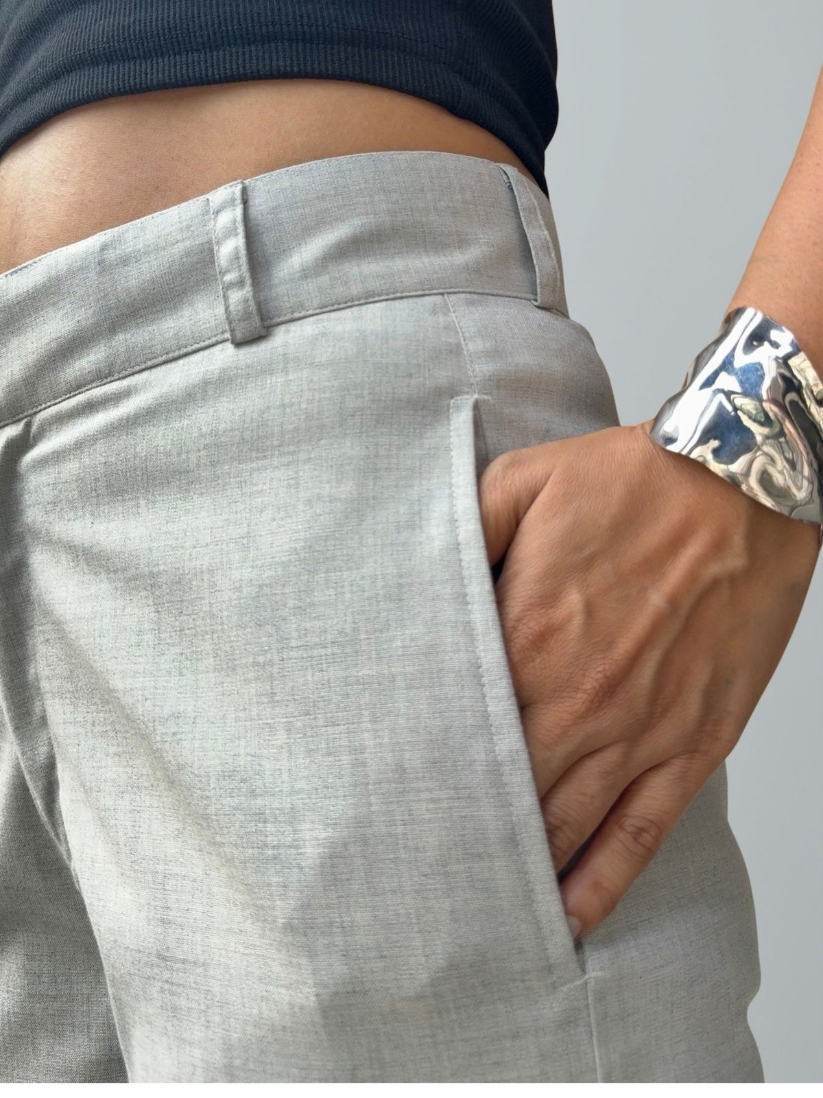 Tailored Straight Trousers | Grey Melange