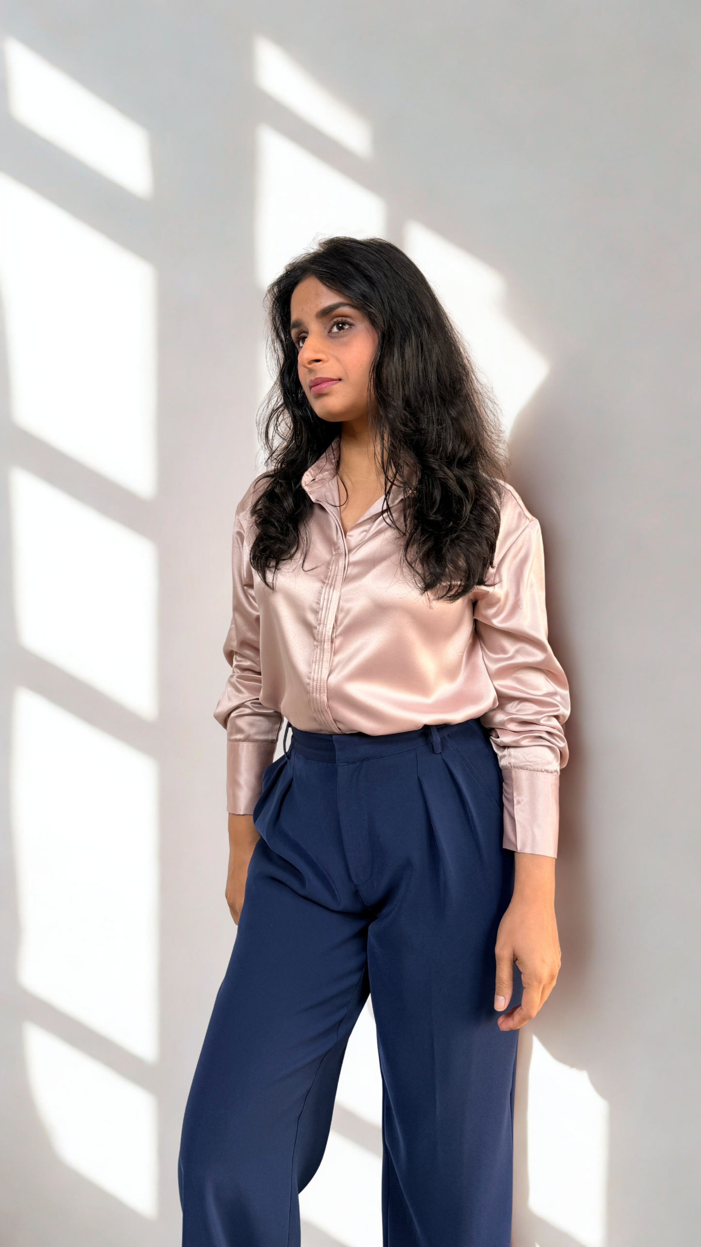 Butter Satin Oversized Pintuck Shirt | Rose Gold