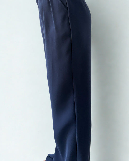 Japanese Crepe Tailored Pleated Trousers | Midnight Blue