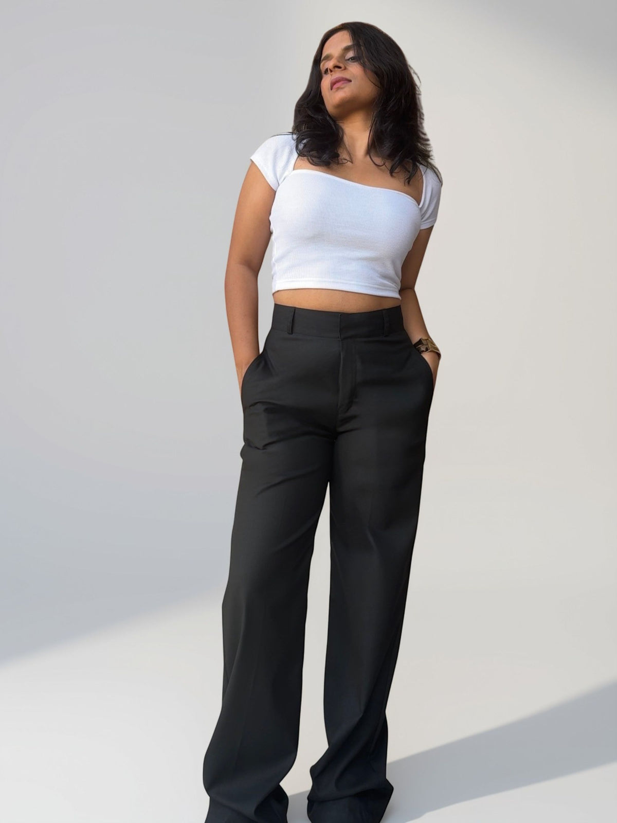 Tailored Straight Trousers | Raven Black