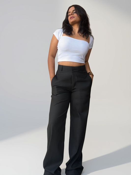 Tailored Straight Trousers | Raven Black