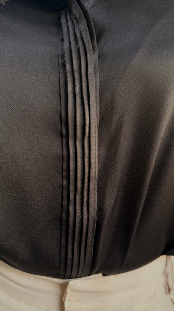 Premium Satin Relaxed Pintuck Shirt | Raven Black