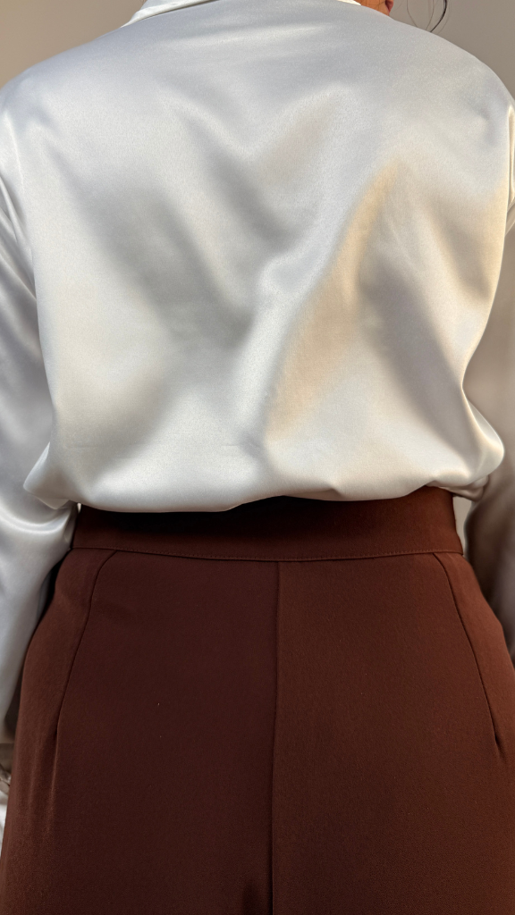 Premium Satin Relaxed Pintuck Shirt | Pearl White