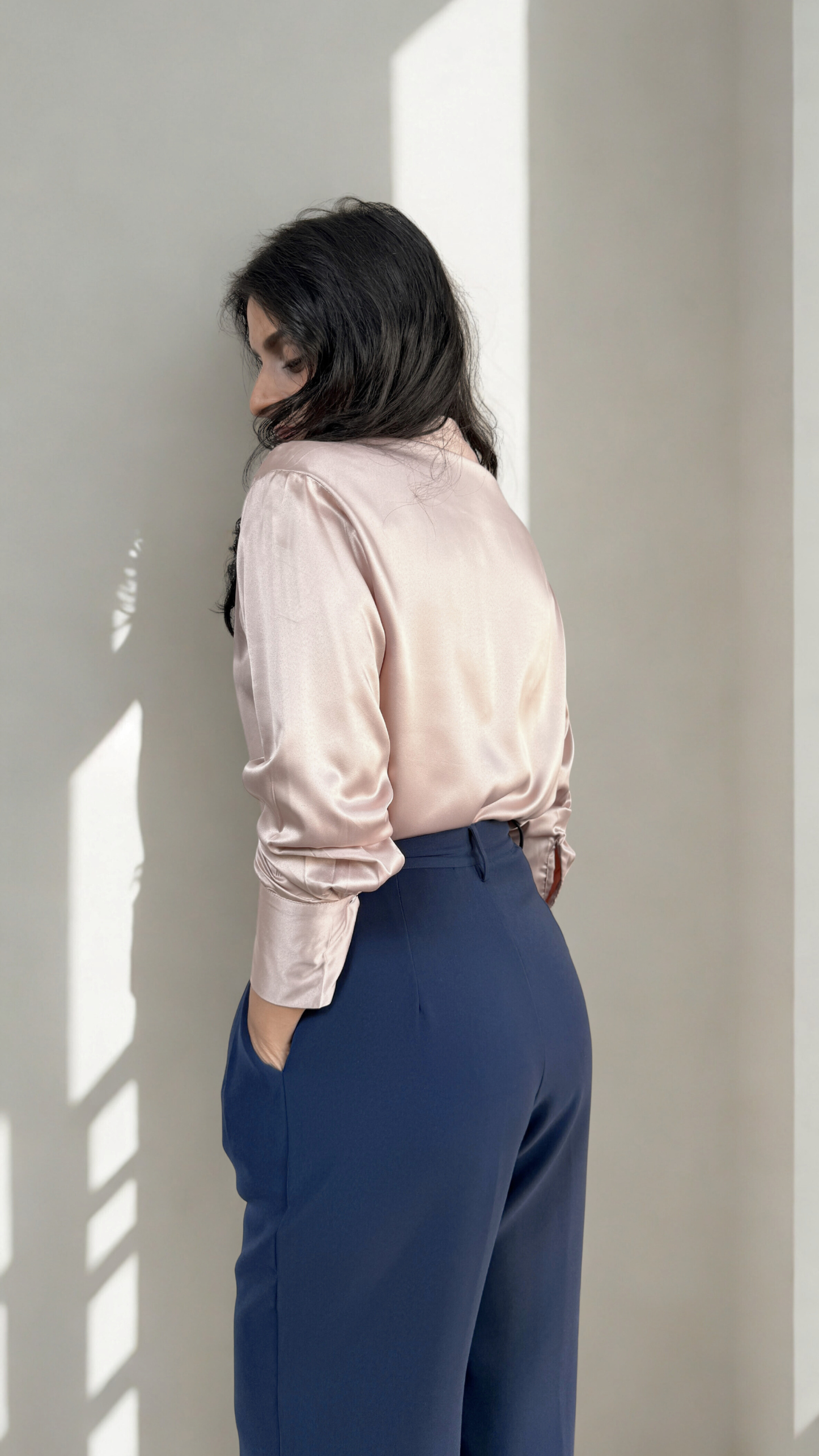 Butter Satin Oversized Pintuck Shirt | Rose Gold