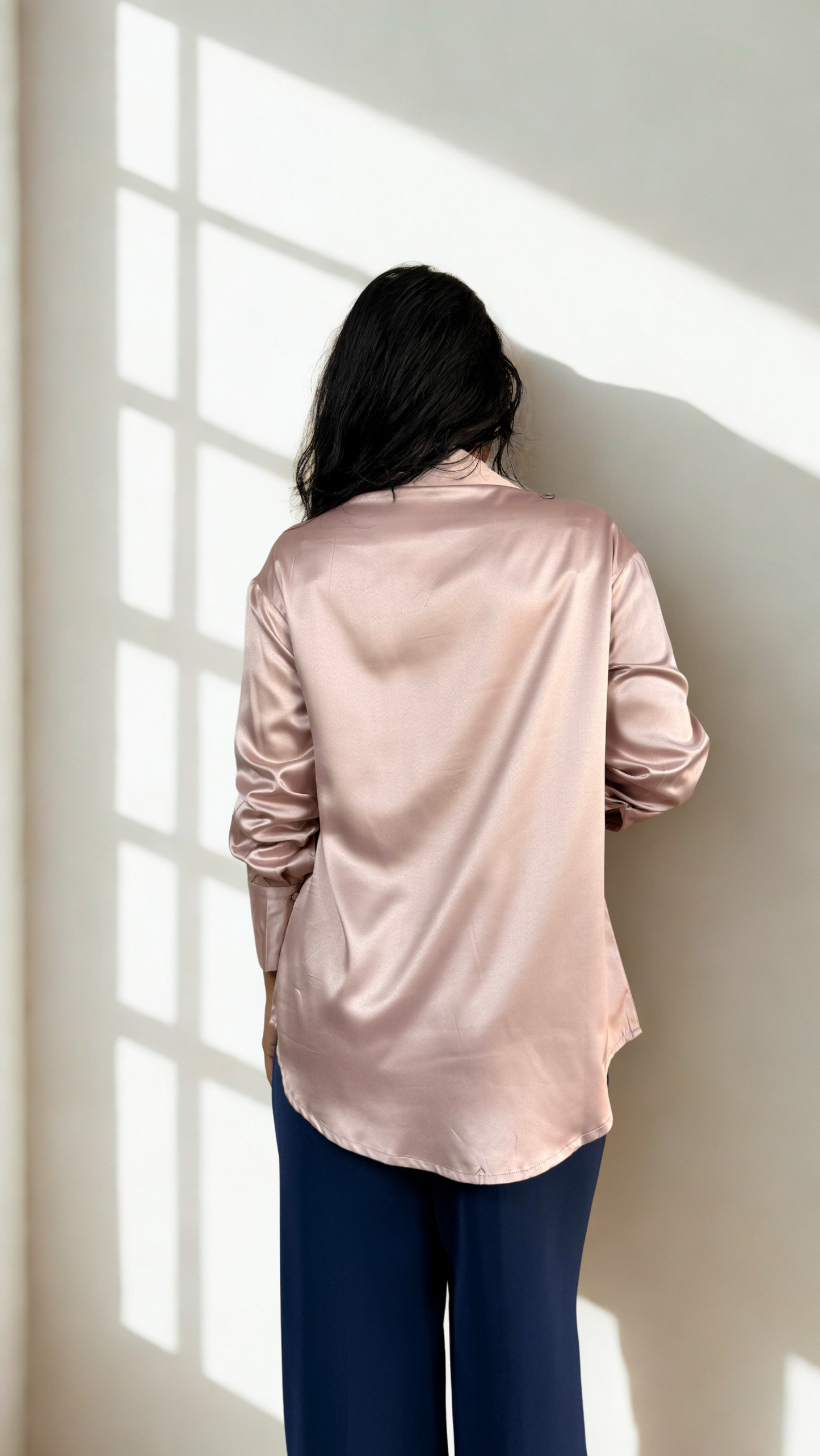 Butter Satin Oversized Pintuck Shirt | Rose Gold