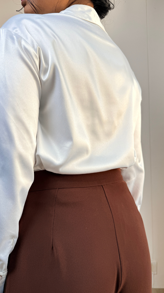 Premium Satin Relaxed Pintuck Shirt | Pearl White