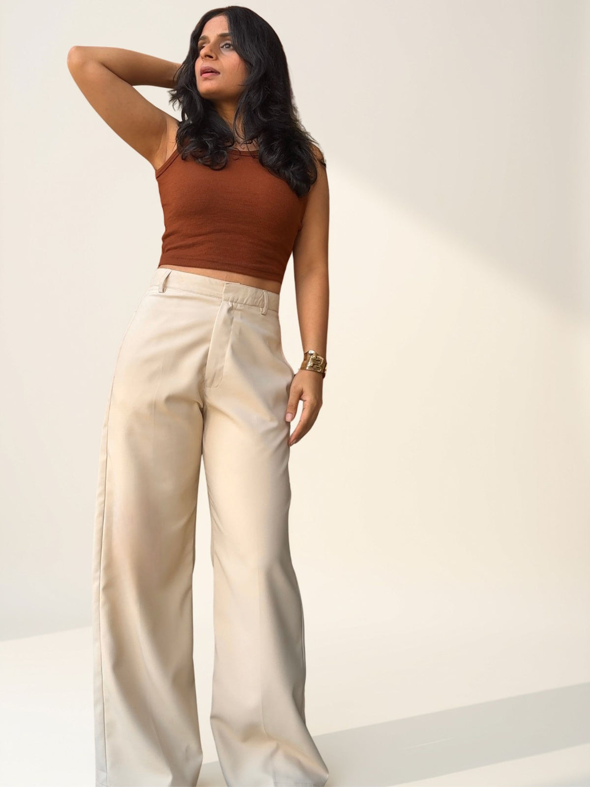 Tailored Comfy Wide Trousers | Latte Cream