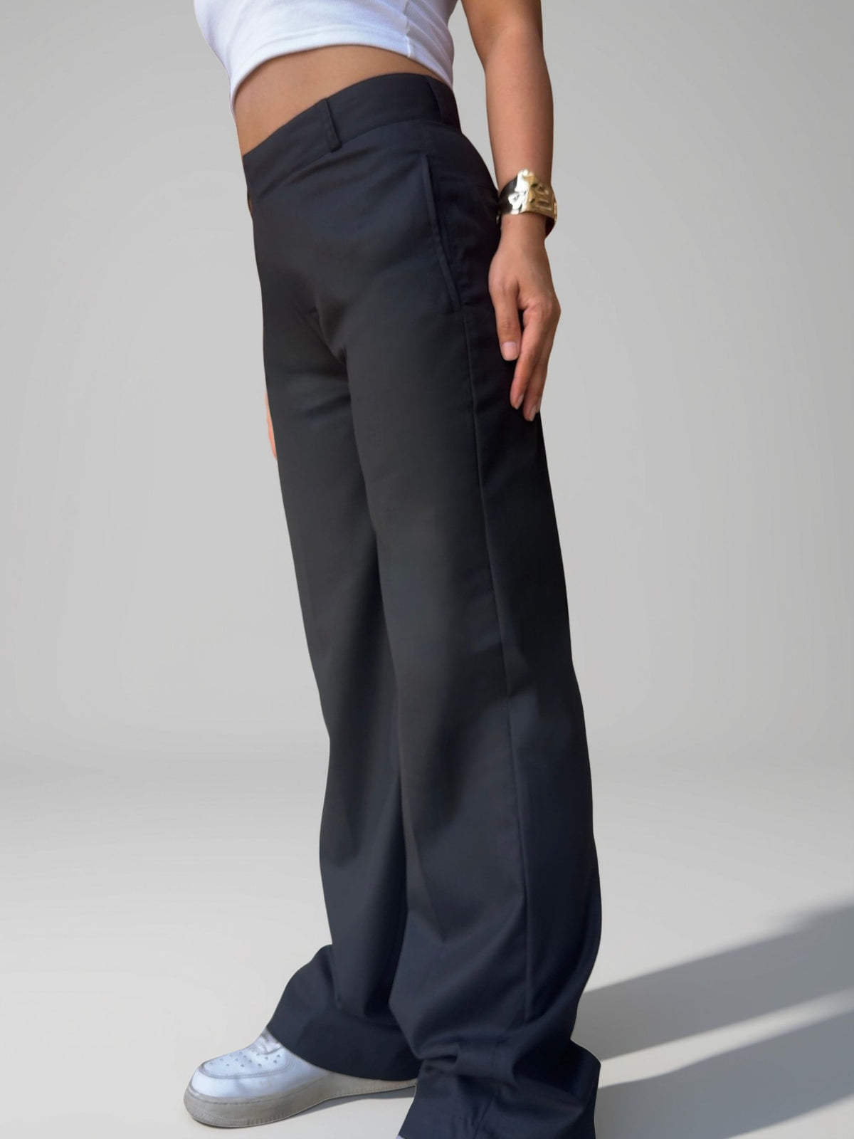 Tailored Straight Trousers | Raven Black
