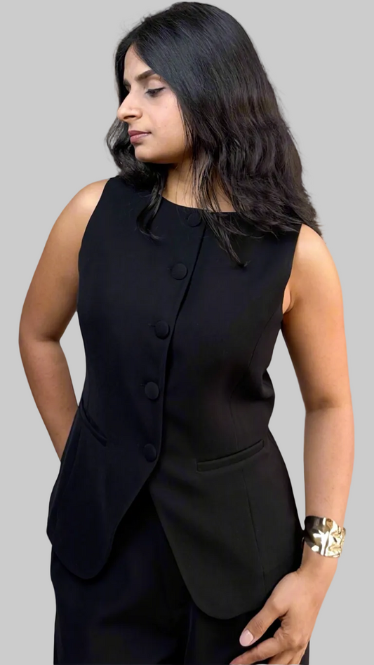 Japanese Crepe Tailored Waistcoat | Raven Black