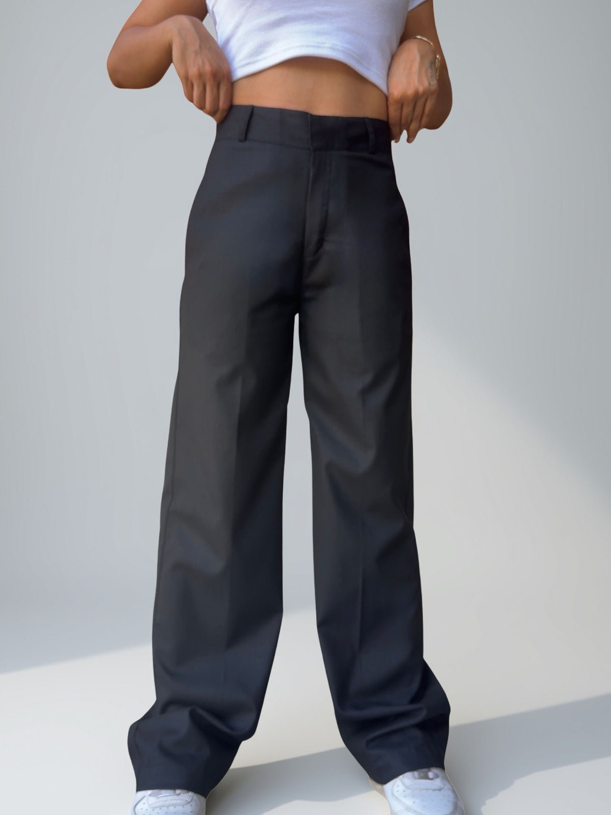 Tailored Straight Trousers | Raven Black