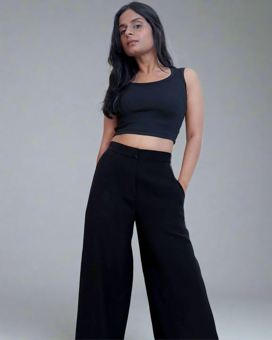 Crepe Wide Leg Trouser | Black Bolt