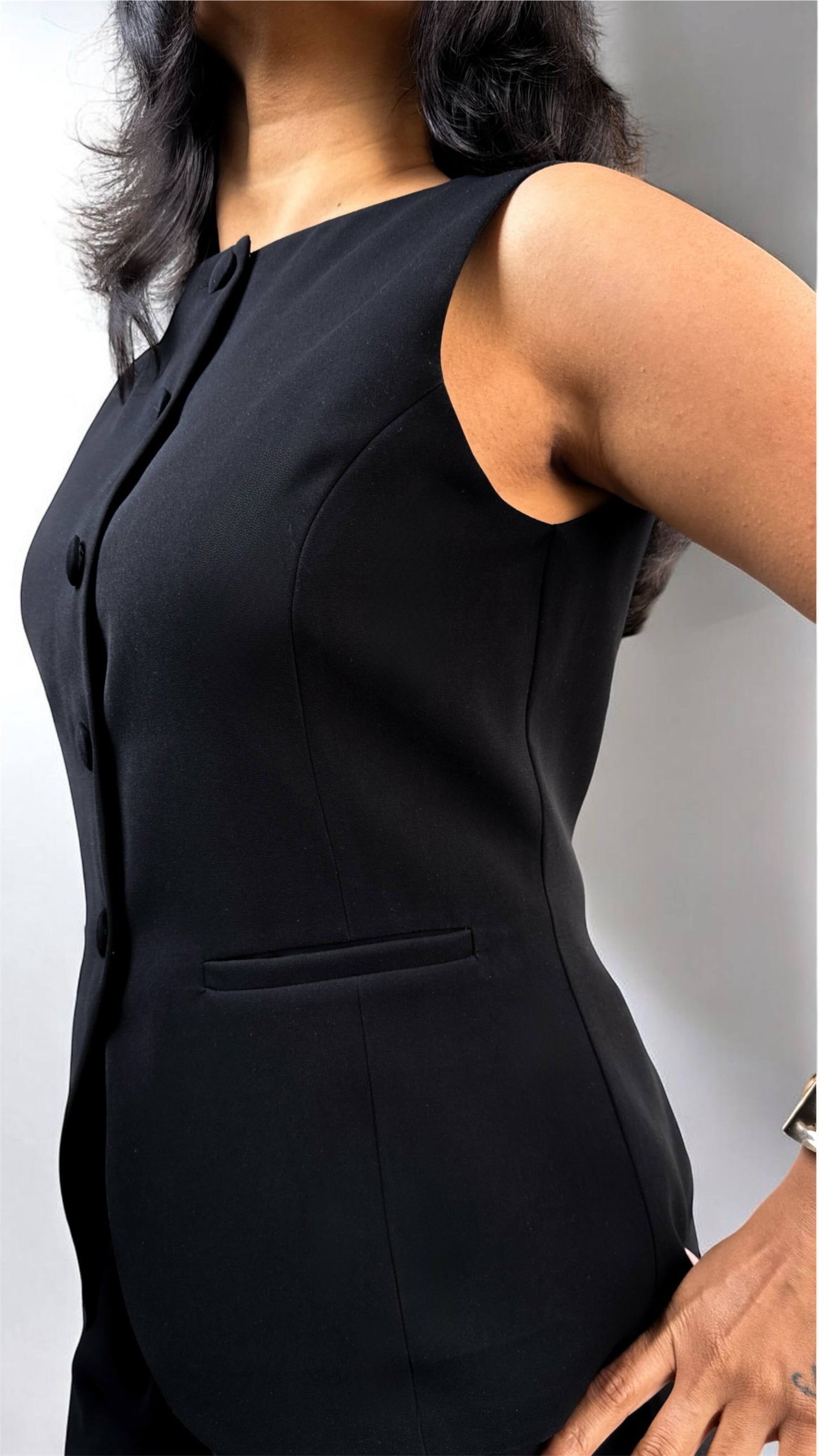 Japanese Crepe Tailored Waistcoat | Raven Black