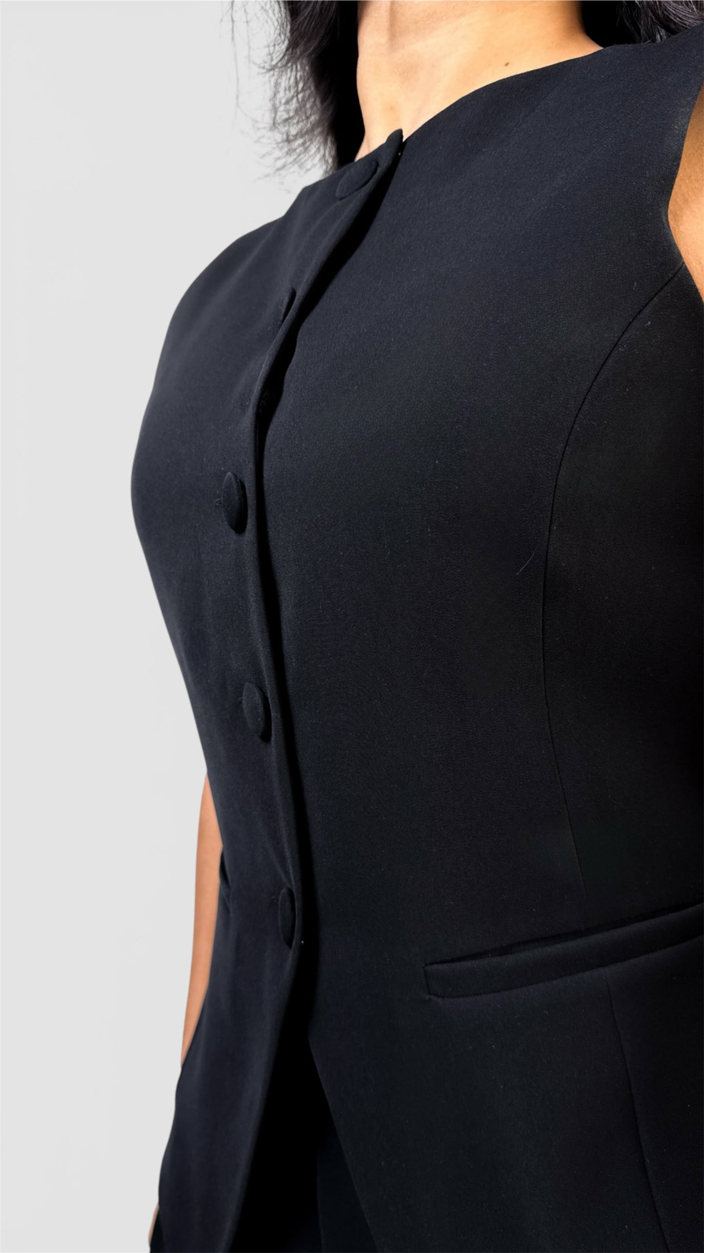 Japanese Crepe Tailored Waistcoat | Raven Black