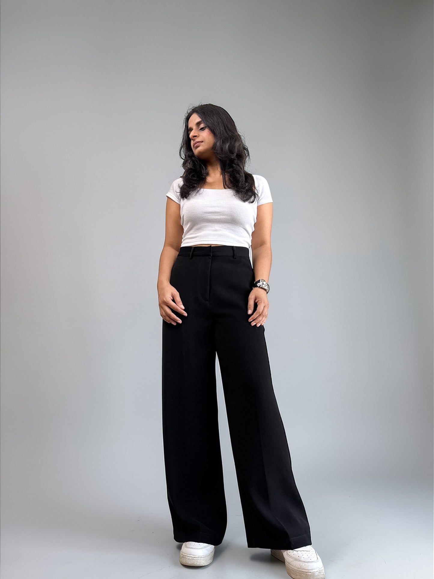 Japanese Crepe Tailored Wide Trousers | Raven Black