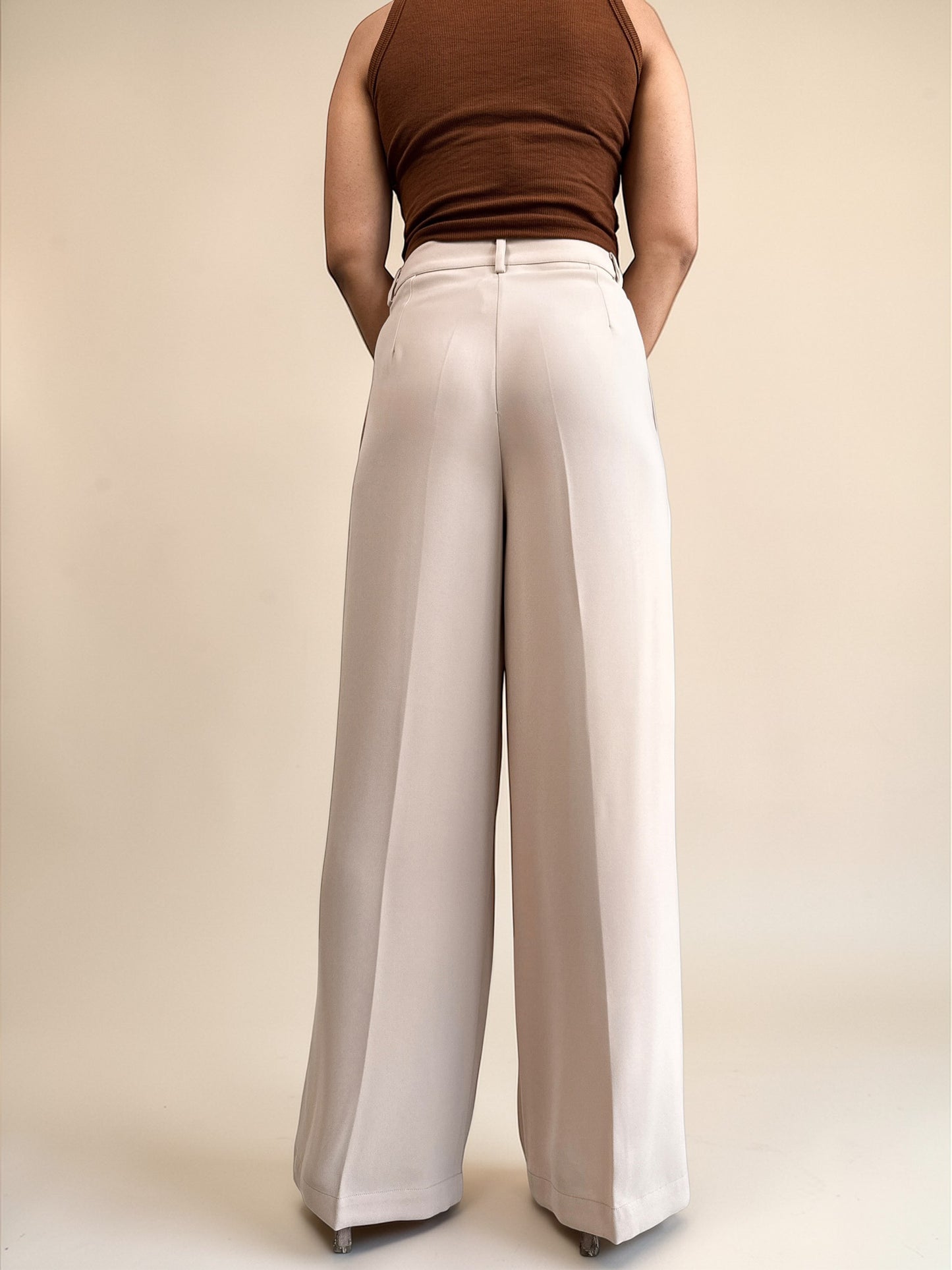 Japanese Crepe Tailored Wide Trousers | Latte Cream