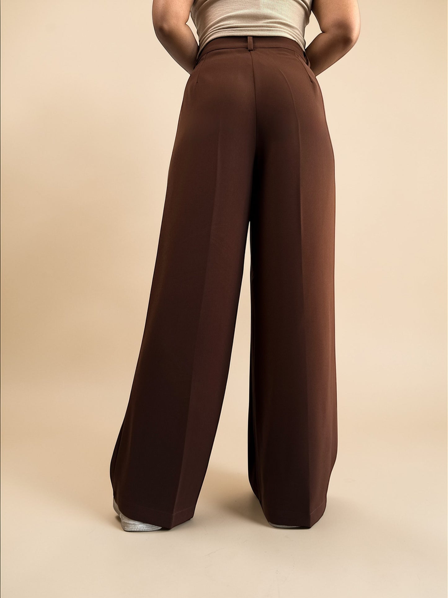 Japanese Crepe Tailored Wide Trousers | Mocha Brown