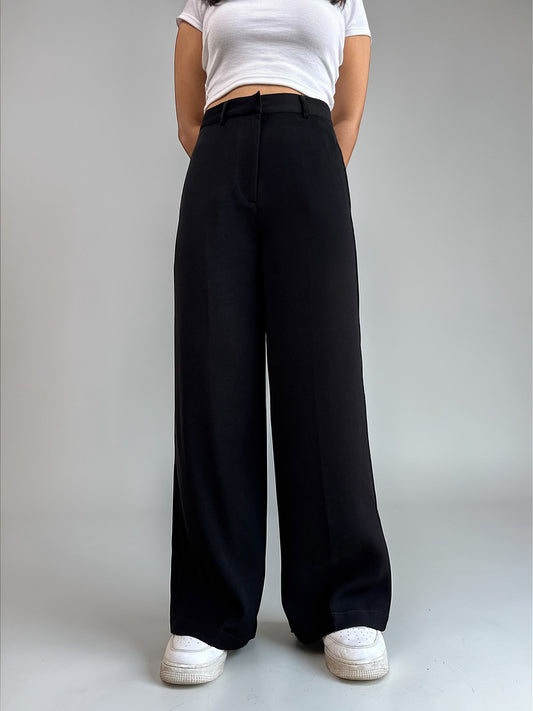 Japanese Crepe Tailored Wide Trousers | Raven Black