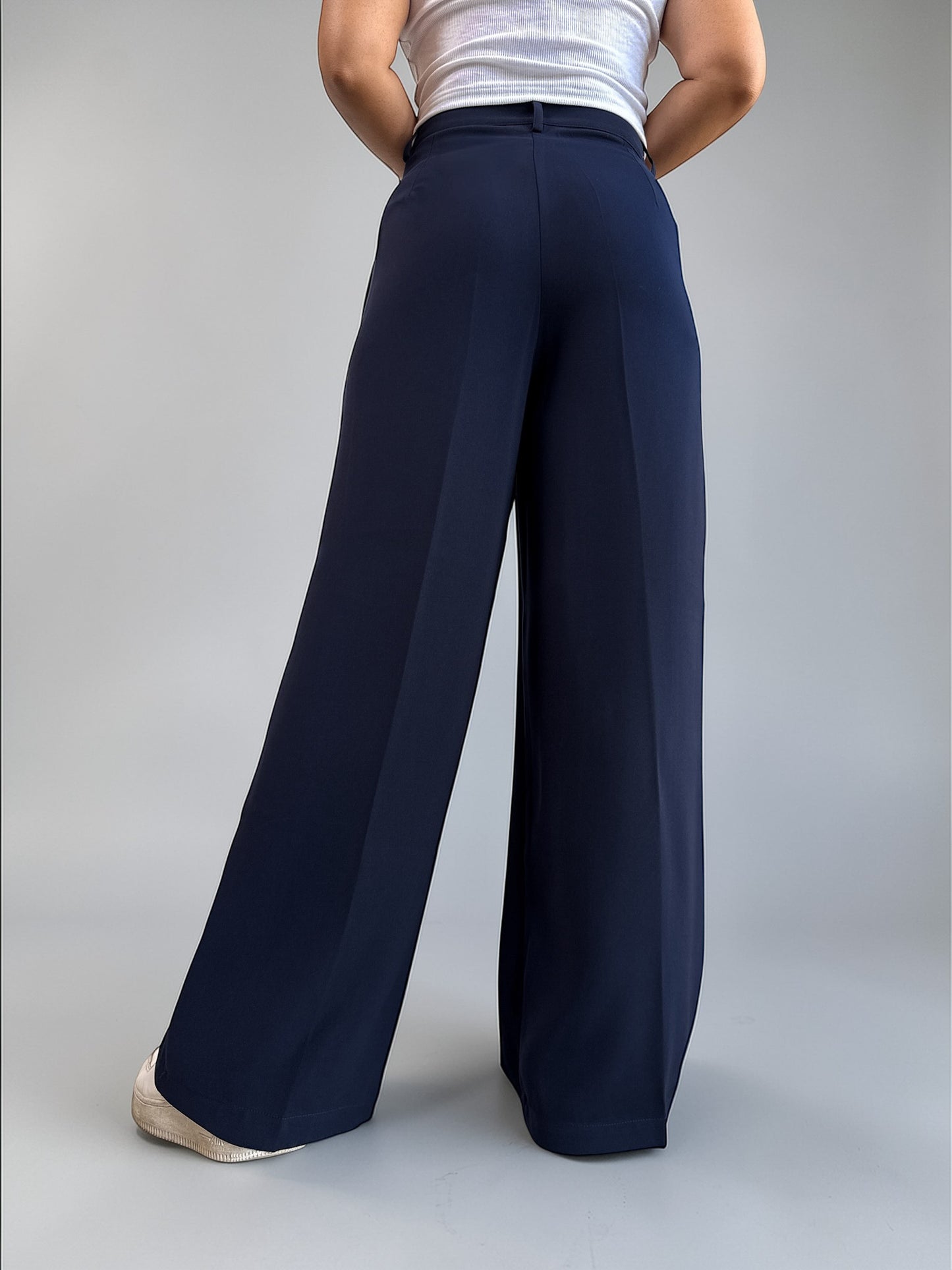 Japanese Crepe Tailored Wide Trousers | Midnight Blue