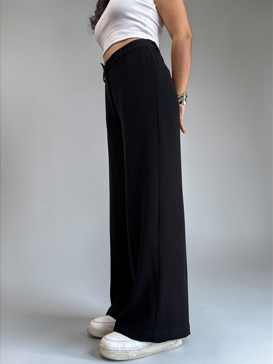 Japanese Crepe Tailored Wide Trousers | Raven Black