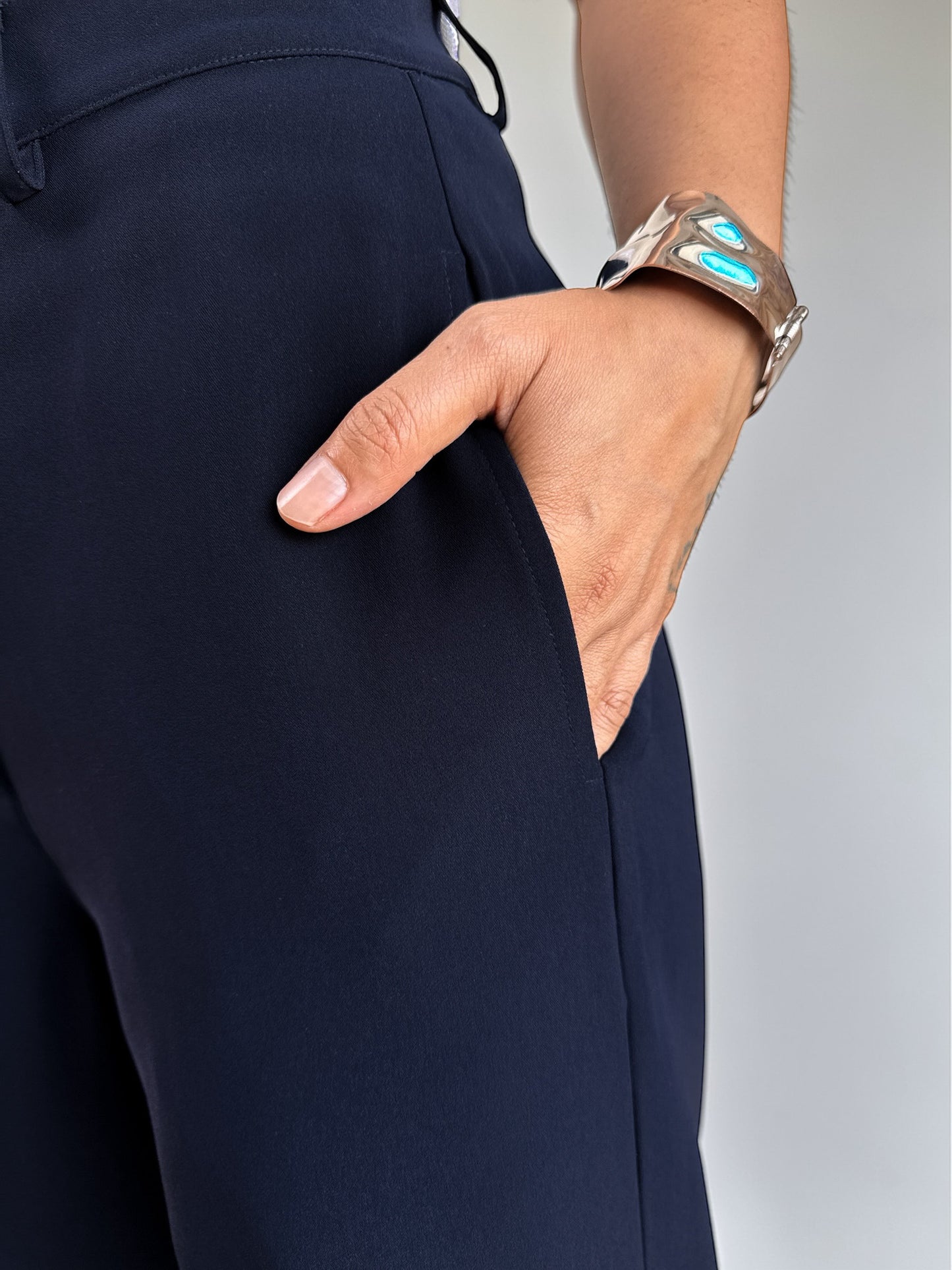 Japanese Crepe Tailored Wide Trousers | Midnight Blue