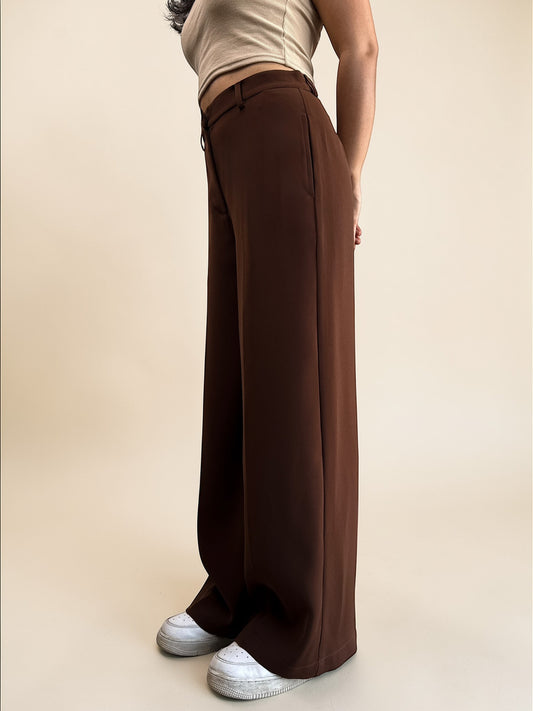 Japanese Crepe Tailored Wide Trousers | Mocha Brown