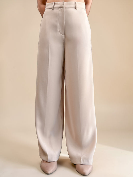 Japanese Crepe Tailored Wide Trousers | Latte Cream