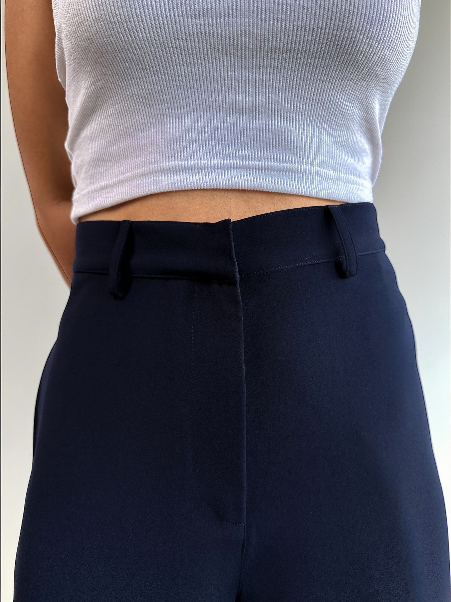 Japanese Crepe Tailored Wide Trousers | Midnight Blue