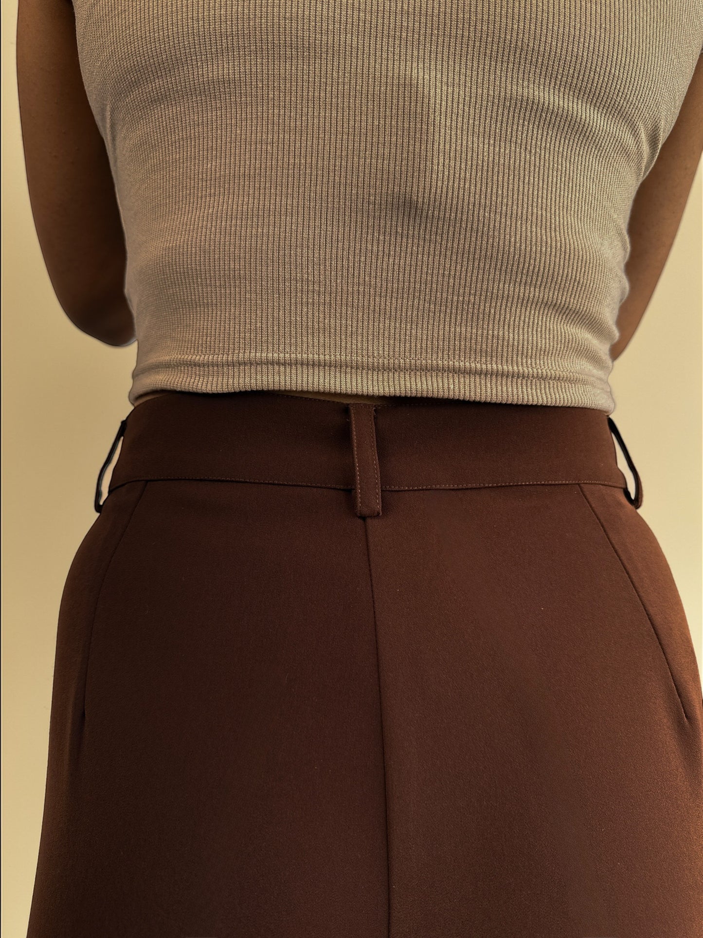 Japanese Crepe Tailored Wide Trousers | Mocha Brown